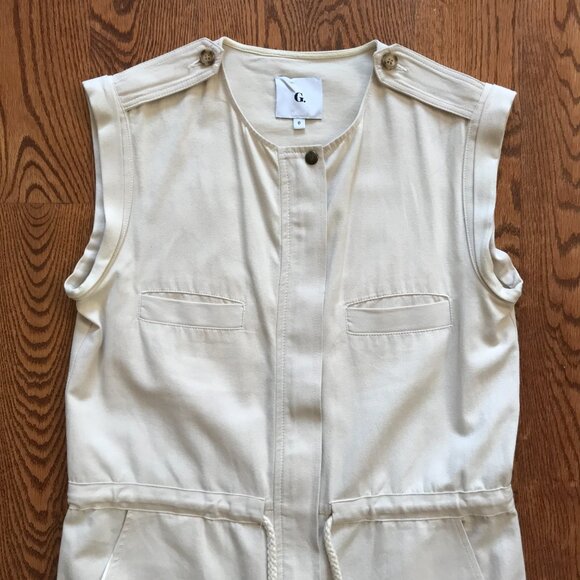 G Label by Goop Huntington Utility Jumpsuit Womens 0 Cream Cotton Linen Wide Leg - Picture 6 of 15